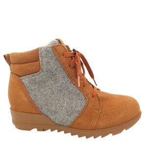 NEW Sorel Evie Lace Up Boots Womens 10 Wedge Brown Suede Outdoors Winter